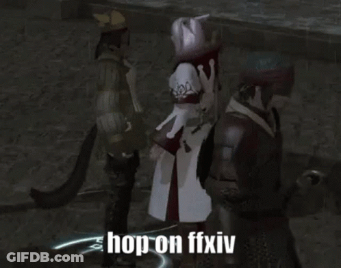 Group Standing Together Hop On FFXIV GIF