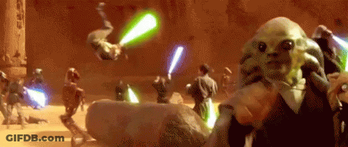 Group Standing With Lightsabers GIF