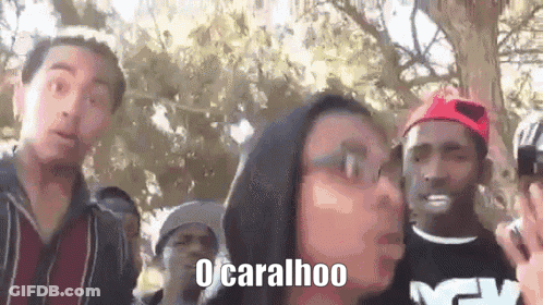 Group Standing With O Caralhoo Text GIF