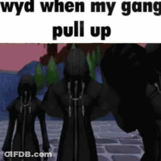 Group Standing With Sign Saying Wyd When My Gang Pull Up GIF