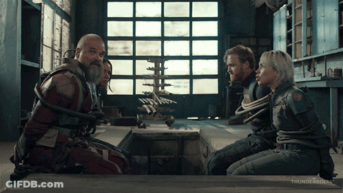 Group Tied Up In Room With Thunderbolts GIF