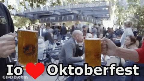 Group Toasting With Beer Mugs Saying I Love Oktoberfest GIF