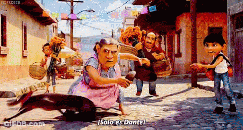 Group Walking Down Cobblestone Street Cartoon Says Solo Es Dantel GIF