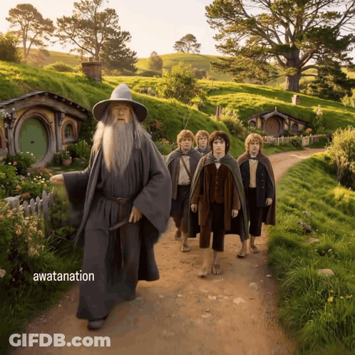 Group Walking Down Dirt Road With Awatanation GIF