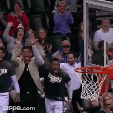 Group Watching Basketball Player In Thunder Shirt GIF