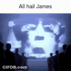 Group Watching Man Face Projection All Hail James GIF