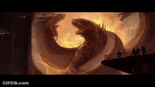 Group Watching Monster Attack City From Bridge GIF