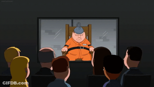 Group Watching Peter Griffin In Prison Chair GIF