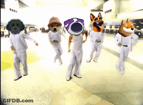 Group With Animals On Heads Dancing GIF