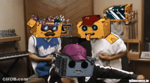 Group With Boxes On Heads Gifmemes.io GIF