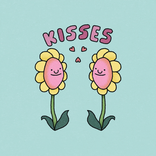Growing Sunflower Cartoon Plants Kissing GIF