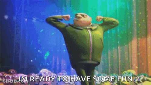 Gru From Despicable Me Is Flexing His Muscles On A Stage In Front Of A Crowd Of Minions . GIF