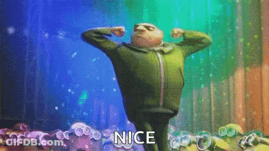 Gru From Despicable Me Is Flexing His Muscles On A Stage In Front Of A Crowd . GIF