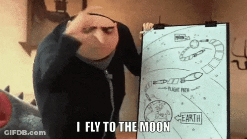 Gru Holding Whiteboard With Moon And Earth GIF