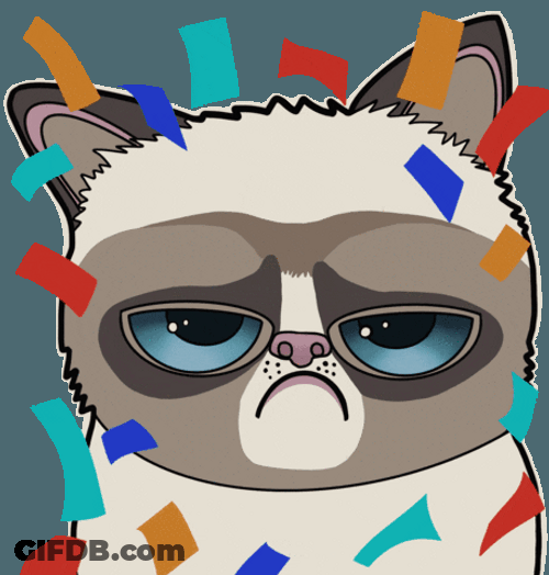 Grumpy Birthday Cat Confetti Surprise GIF