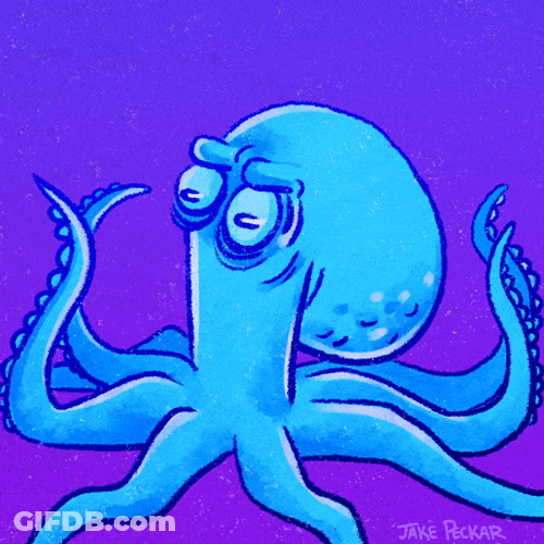 Grumpy Blue Octopus Wiggling Arms GIF