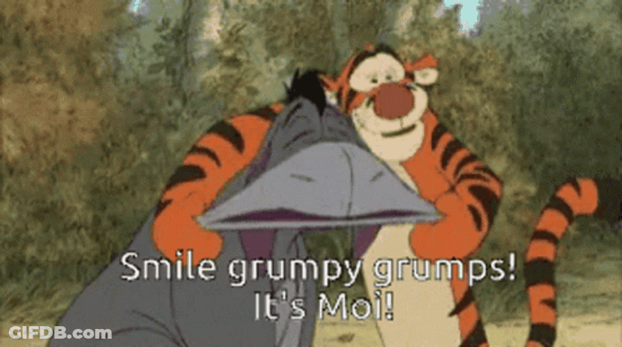 Grumpy Eeyore With Cheering Tiger GIF