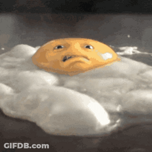Grumpy Egg Getting Cooked GIF