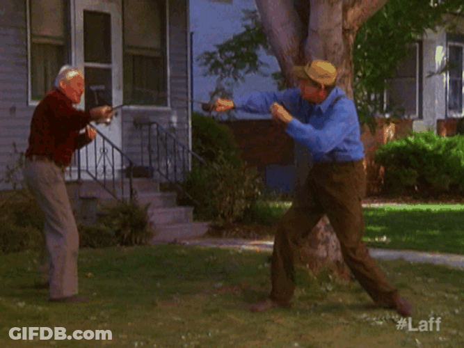 Grumpy Old Men Fighting Using Walking Sticks GIF