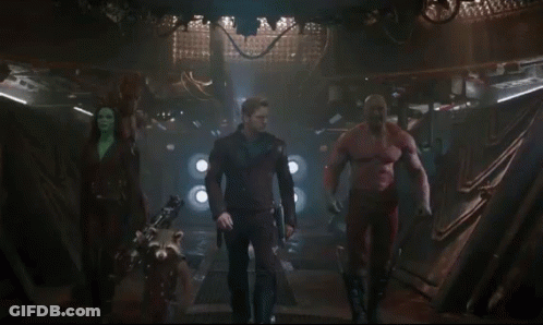 Guardians Of The Galaxy Walking Down Dark Hallway GIF