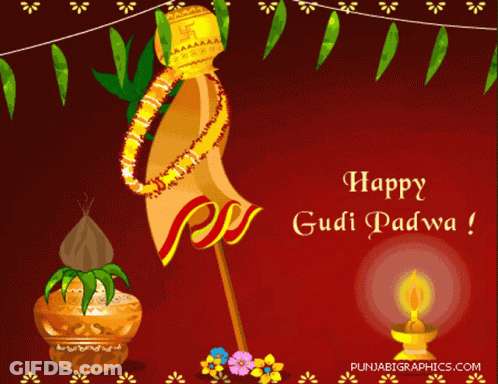 Gudi Padwa Greeting Card With Candle GIF