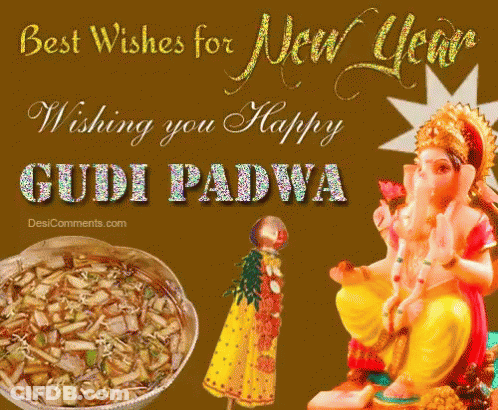 Gudi Padwa Greeting With Food Bowl And Ganesha GIF