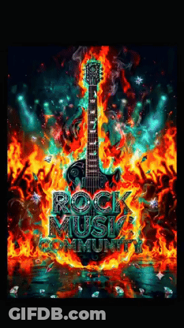 Guitar In Flames Rock Music Poster GIF