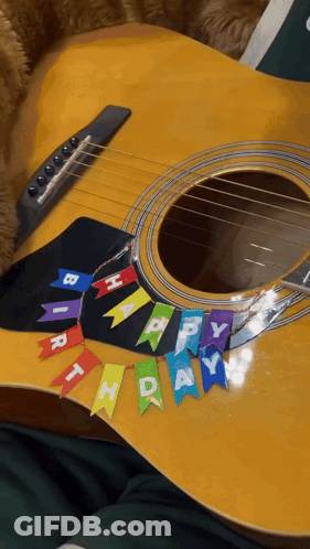 Guitar With Birthday Banner GIF