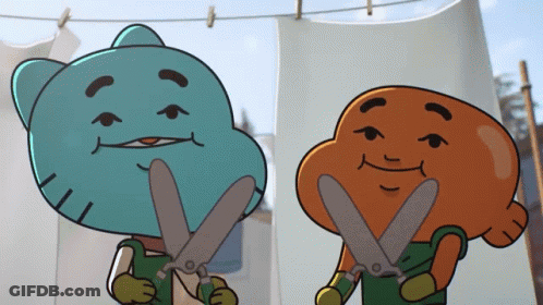 Gumball And Darwin Holding Scissors GIF