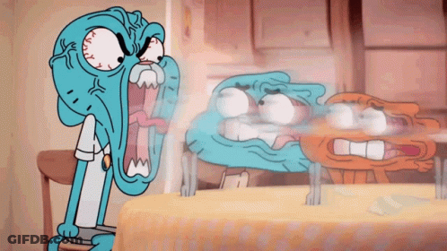 Gumball And Darwin Sitting At Table With Mouths Open GIF