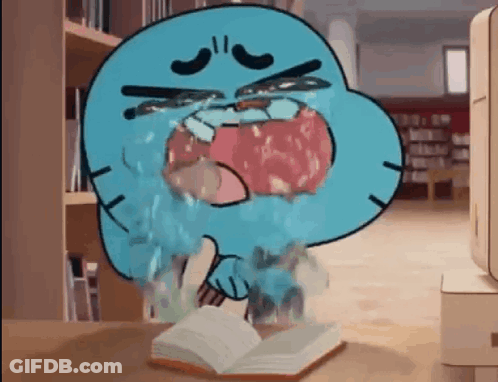 Gumball Crying At Table With Book GIF