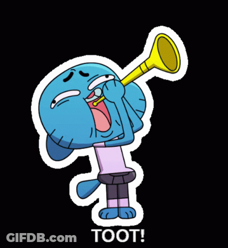 Gumball From The Amazing World Of Gumball Is Blowing A Trumpet And Saying Toot GIF