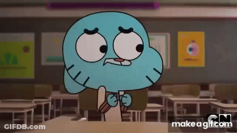Gumball From The Amazing World Of Gumball Is Standing In A Classroom . GIF