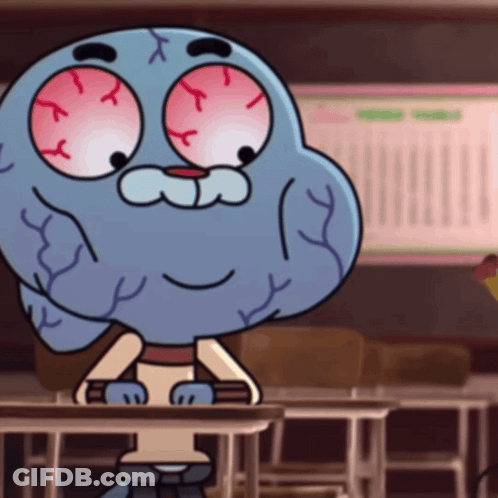 Gumball From The Amazing World Of Gumball Sits At A Desk In A Classroom GIF
