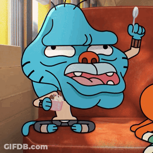 Gumball Holding Spoon And Ice Cream GIF