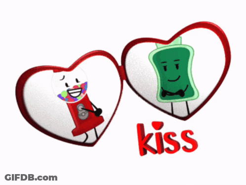 Gumball Machine And Soap Dispenser In Red Heart Frame With Kiss GIF