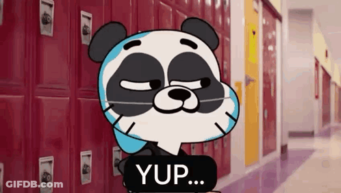 Gumball Panda Bear Next To Red Lockers GIF