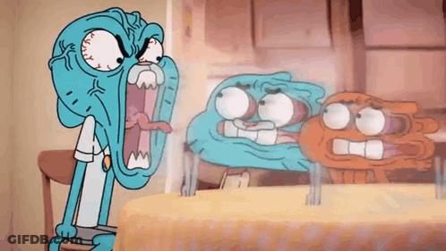 Gumball Sitting At Table With Two Cartoon Characters GIF