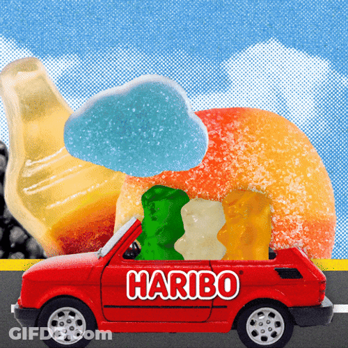 Gummies Riding Red Car GIF