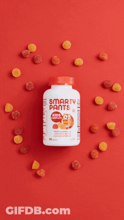 Gummies Scattered Around Bottles GIF