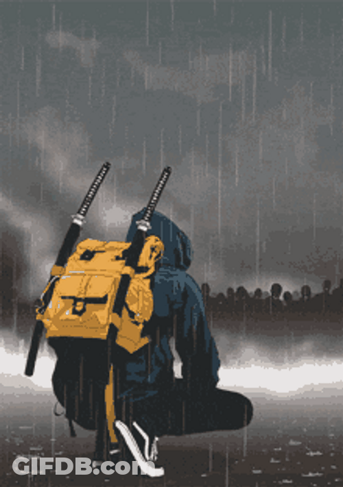 Guy Alone In Rain Wallpaper GIF