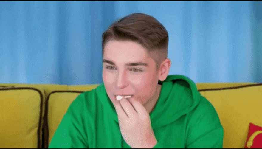 Guy Chuckled Hee Hee While Eating GIF