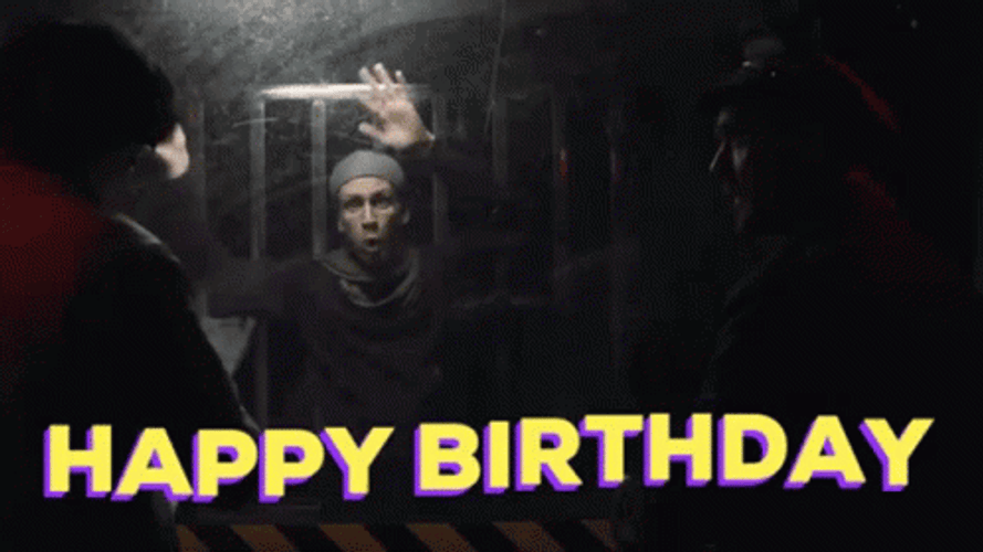 Guy Dancing Happy Birthday Infront Two Other Guys GIF