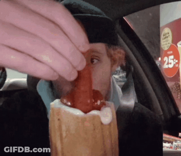 Guy Dipping Glizzy Hotdog GIF