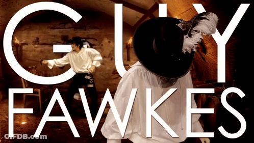 Guy Fawkes Poster Man In White Shirt And Black Hat GIF