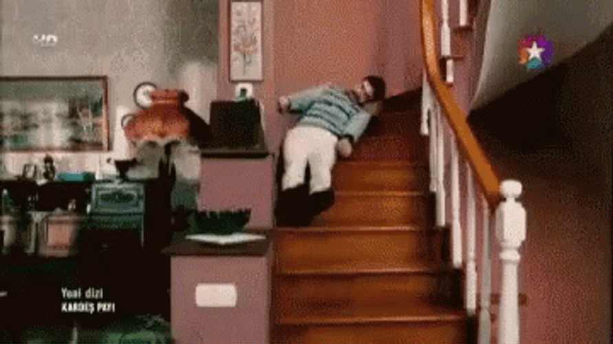 Guy Fell Asleep Falling Down Stairs GIF