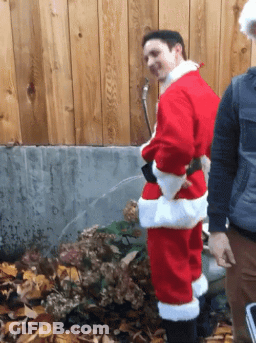 Guy In Santa Claus Costume Pee GIF
