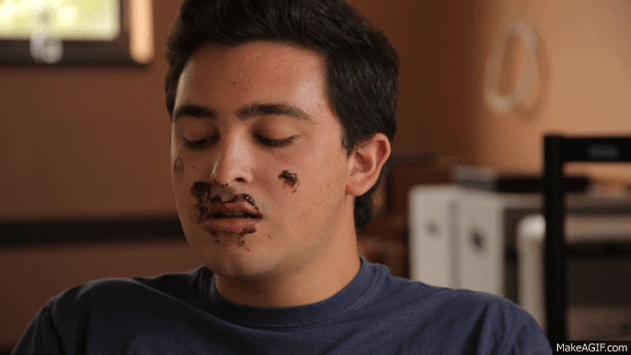 Guy Licking Yummy Cake GIF