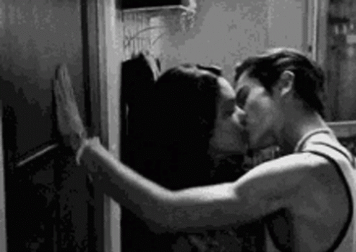 Guy Push Her To The Wall Hot Kiss GIF