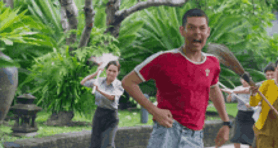 Guy Running Away From Mad Teenager GIF